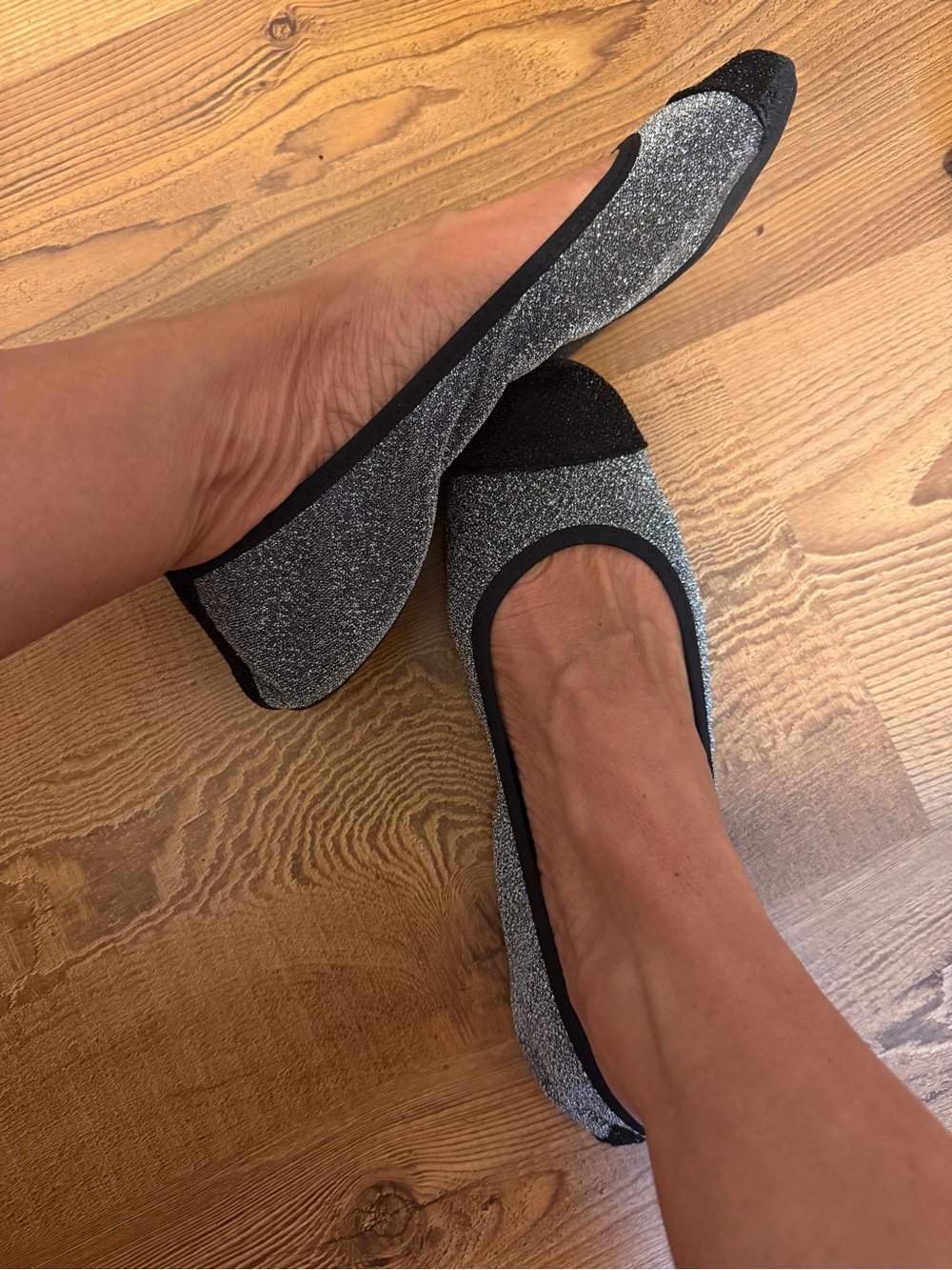 Women's Glitter Ballet Flats - Silver Black